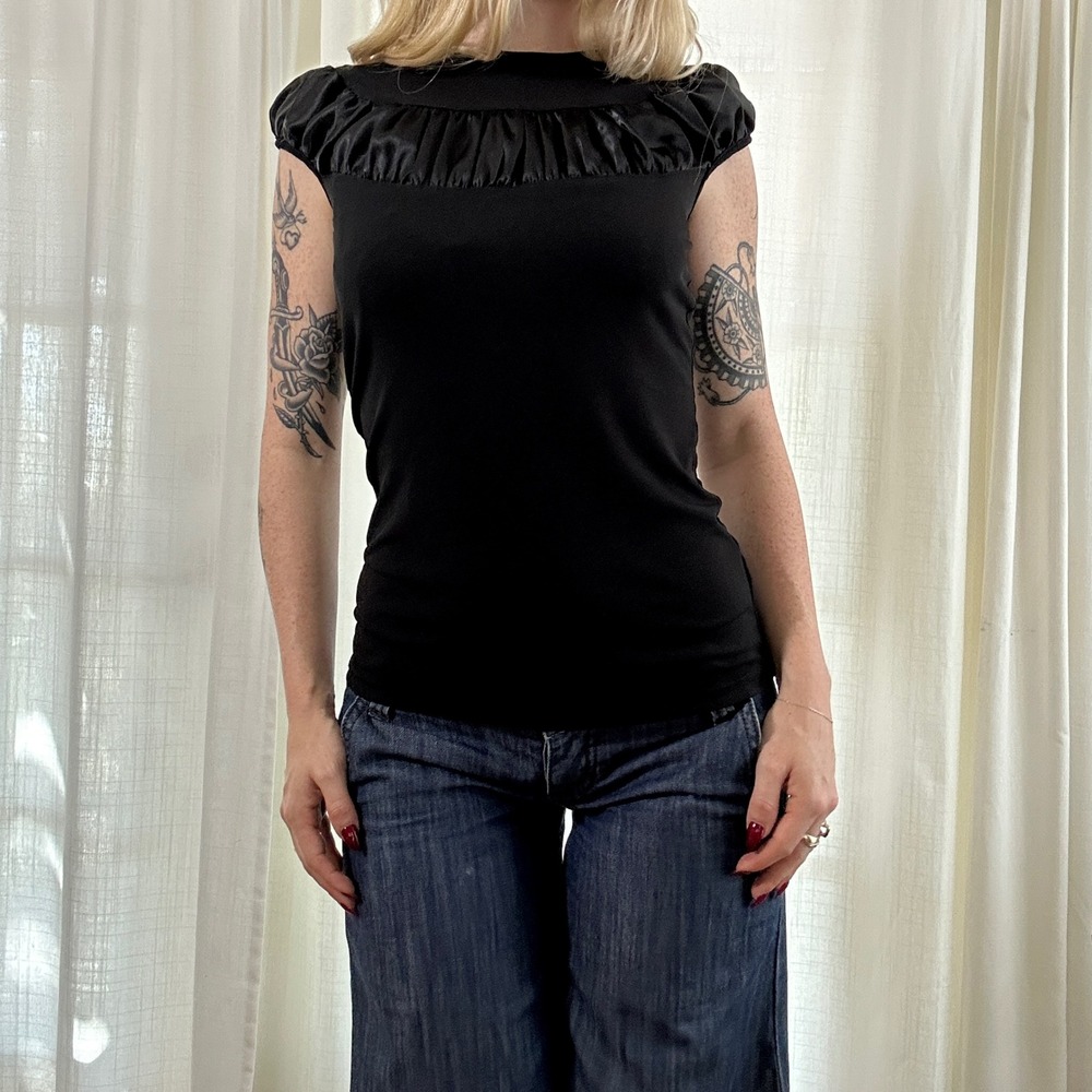 Vintage Y2K black ruched satin top goth grunge iz byer California